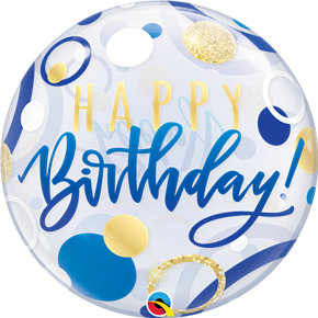 Birthday Blue & Gold Dots Bubble Balloon