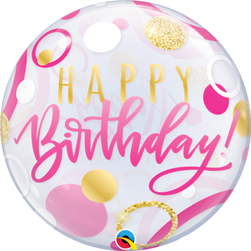 Birthday Pink & Gold Dots Bubble Balloon